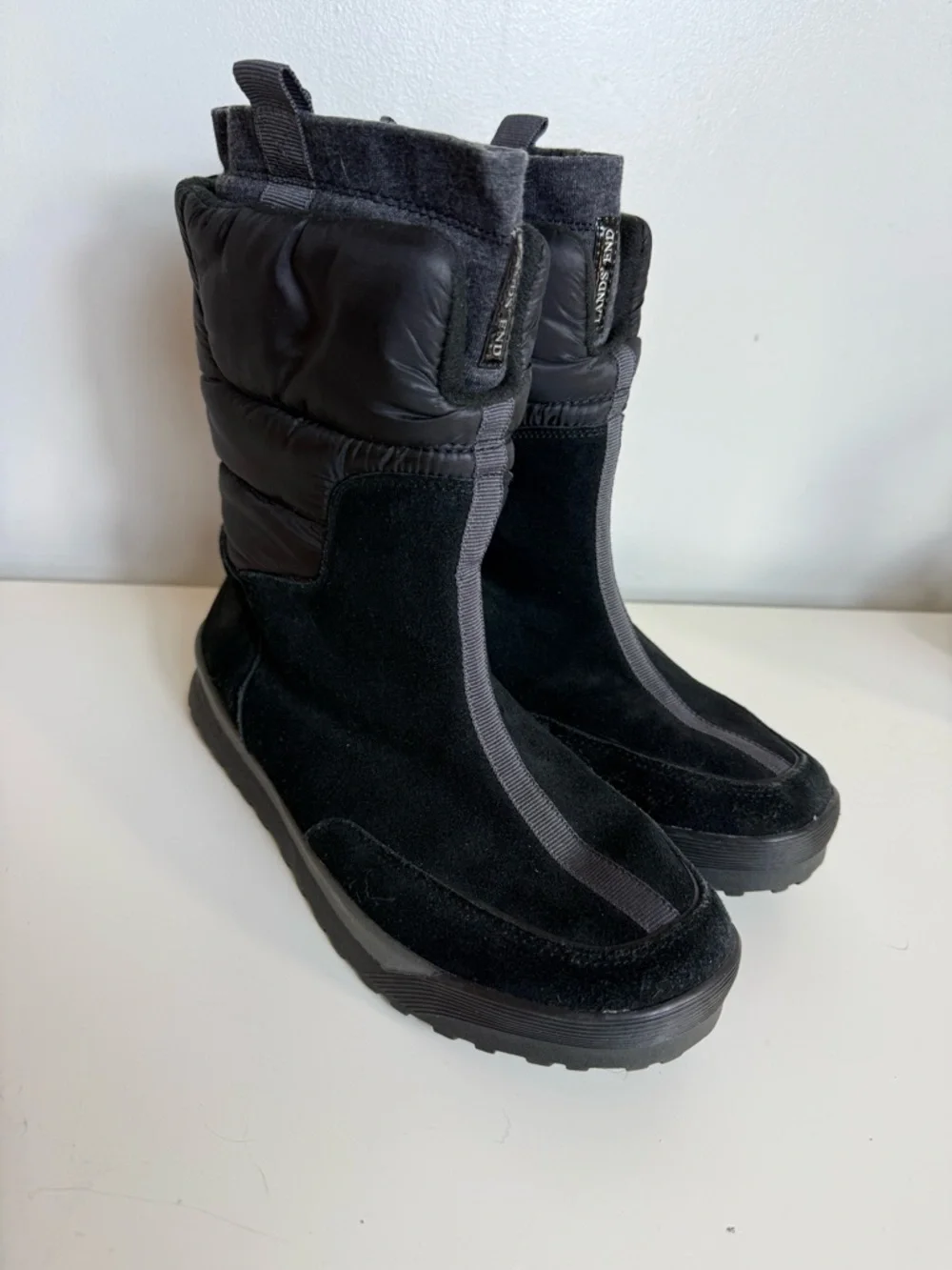 Lands End Womens Commuter Boots Black‎ Size 9 Suede Winter Snow Warm Insulated